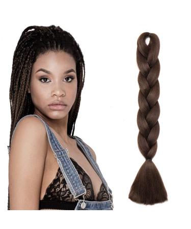 Braiding Hair Extensions Jumbo Braid Hair 24 Inch 1pc High Temperature Synthetic Fiber Hair Extension Dark Brown for Women