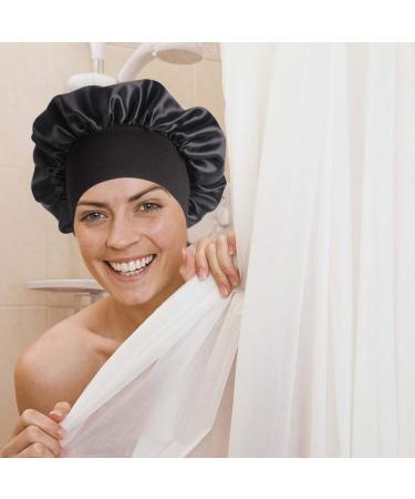 2 Pack Satin Bonnet Night Sleep Caps with Wide Elastic Band Silk Hair Wrap for Sleeping Soft Sleeping Head Cover Sleeping Hat for Women and Girls Curly Hair (Black) - Buy Online on SooperMarket.com