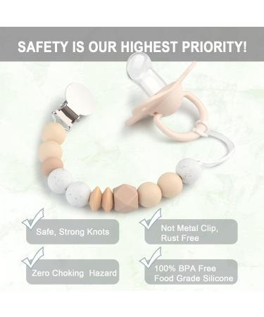 Buy Kowlone Silicone Pacifier Chain for Girls - 2-Pack (Beige & Oatmeal) | Dummy Clips & Holder for Baby Showers - Buy Online on SooperMarket.com