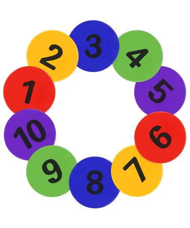 9 inch Numbered Spot Markers Flat Cones Non-slip Poly Spots Floor Dots Agility Markers for Kids Soccer Basketball Sports Speed Agility Training, Preschool Classroom Activities, Social Distancing 1-10