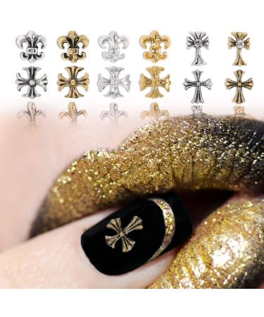 2 Boxes AB Nail 3D Art Accessories - 24 Pcs Mixed Sizes, Multi Shapes Manicure Decoration in Golden and Silver - Nail Face Makeup DIY Craft - Buy Online on SooperMarket.com