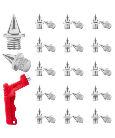 AIEX 50 pieces spike nails 6mm with spike key robust steel spikes 6 mm pyramid replacement spikes athletics replacement dorns for track shoes long jumping hike silver