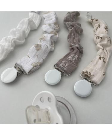Mimuselina 4-Pack Pacifier Chain with Metal Clip for Babies - Fabric Pacifier Strap & Clip (Neutro) | International Shipping Available - Buy Online on SooperMarket.com