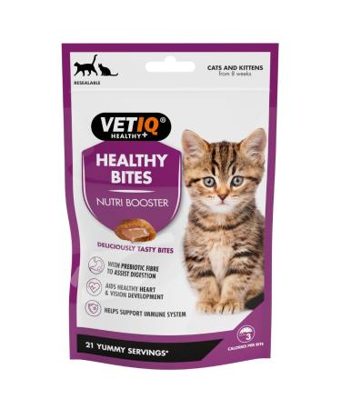 VetIQ HealthyBites Nutri-Booster Cat Treats 8x 65g Cat Supplements Packed with Vitamins Minerals & Amino Acids Immune System Support High Meat Content Omega-3 Cat & Kitten Health