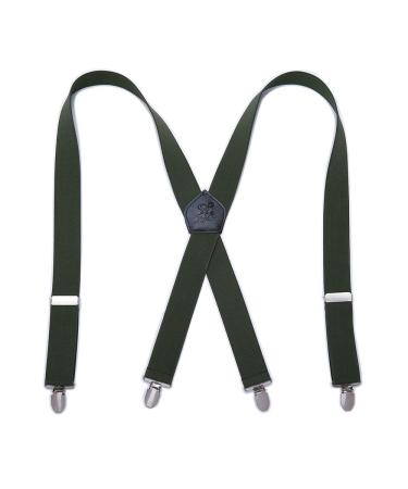 Kangdai men hard -wearing braces with 4 clips real leather clips wide elastic carriers braces for pants light green