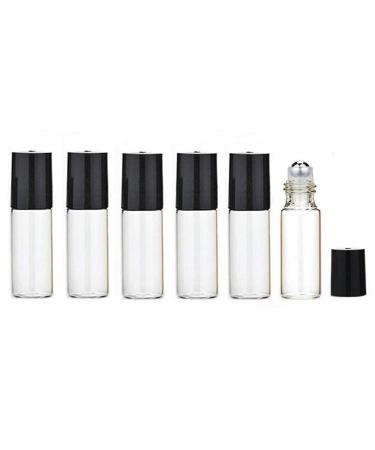 Mini bottles for rolling up empty clear glass for essential oils with stainless steel scooter balls and black caps for travel samples make-up cosmetics lip balm 6 pieces