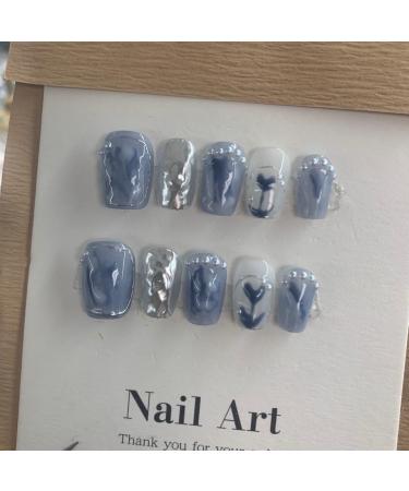 Cute Fake Nail Metal Short Style Halo Dyed Ice Transparent Finished Nail Beauty Handmade Wearable Nail Detachable (Color : A Size : M) 1 count (Pack of 1) A - Buy Online on SooperMarket.com