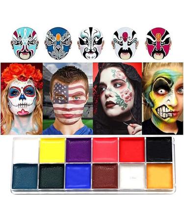 Professional Oil Based Face Paint Palette Set - 12 Flash Colors for Adults, Halloween Makeup & Cosplay - Buy Online on SooperMarket.com