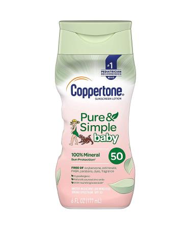 Coppertone Waterbabies - Pure & Simple Baby Mineral Based SPF 50 Lotion  6 Oz (CT00623)