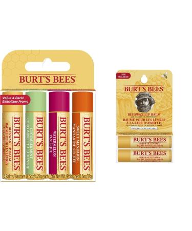 Burt's Bees 100 % natural moisturizing lip balm in a 4-pack 4 tubes 17 g & 100 % natural moisturizing lip balm in cheap 2-pack 2 tubes 8.5 g bundle with lip balm 2 tubes