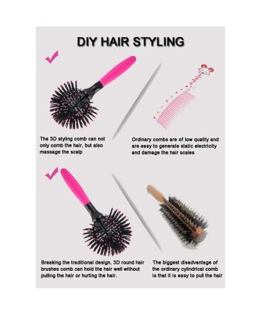 Aaiffey 3D Round Hair Brush for Women - 360 Degree Styling for Thick Curly Hair - Detangling Hairbrush for Wet and Dry Hair - Cows Print - Buy Online on SooperMarket.com