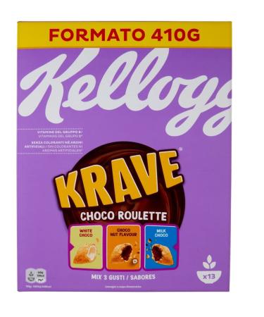 Kellogg's Krave Choco Roulette Cereals Wheat Oats and Rice Bundles with Milk Chocolate Filling 410g 1 Count