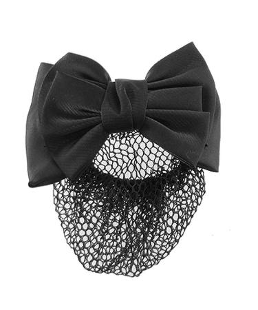 U-K Attractive Design Woman Snood Net Black Bowknot Snood Net Barrette Hair Clip Bun Cover for Woman Black Bow Hair net Black