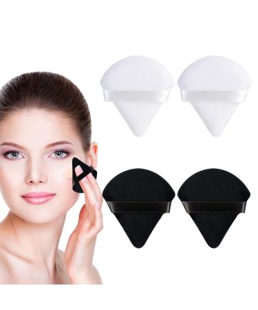 Sularpek 4 Pcs Powder Puff Triangle Powder Puff Makeup Puff with Strap Resuable Makeup Sponge for Loose Powder Cosmetic Foundation Wet Dry Makeup (Black White) 2Black+2White