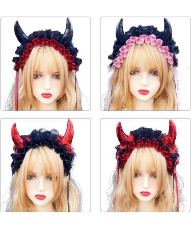 JSGHGDF Creative Spooky Devil Horn Shape Hairband Women Pleated Lace Makeup Skincare Headband for Halloween Photography Hairband Black - Buy Online on SooperMarket.com