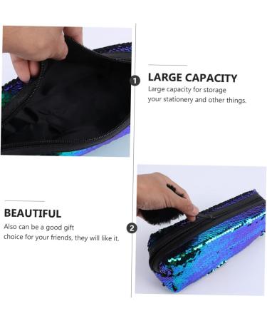 EXCEART 1pc Pencil Style Bags Makeup Cosmetic Mermaid Sequin Multifunction Lady Storage Pouch Bag Sequins Green Black 21X7CM - Buy Online on SooperMarket.com