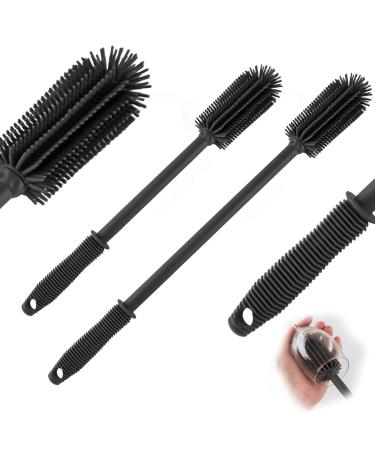 2 Pack Silicone Bottle Brush 15.7+12.6 Water Bottle Cleaner Brush Bottle Cleaner Baby Small Bottle Cleaner Brush for Hydro Flask Glassware Vacuum Sports Bottle Vases Coffee Mug Baby Bottle (Black)
