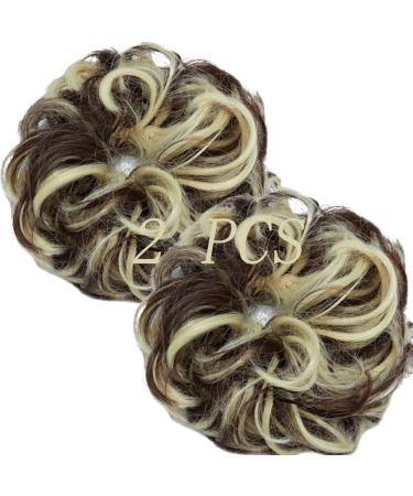 Messy Bun Hair Piece for Women Thick Updo Scrunchies Hair Extension Ponytail Hair Accessories Black Brown Mix Bleach Blonde 2 PCS 24# Black Brown Mix Bleach Blonde