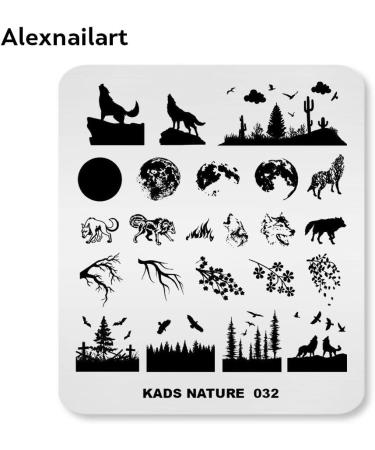 Natural Forest Wildlife Nail Art Stamping Plate - Wolf Moon Eagle Branch Design | Nail Design Manicure Print DIY Transfer Tools NA032 - Buy Online on SooperMarket.com