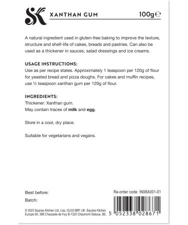 Squires Kitchen Xantham Gum 100g - Specialist Ingredients Premium Quality Extra Fine Xantham Gum Powder Vegan Non-GMO Gluten Free - Buy Online on SooperMarket.com