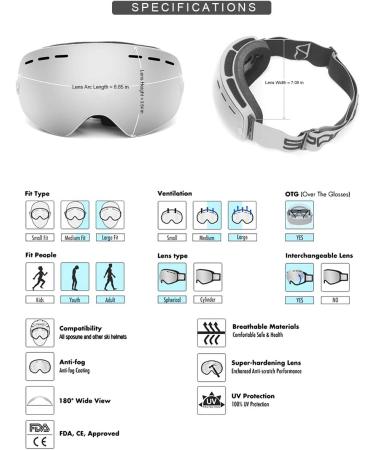 Shop Sposune OTG Ski Goggles - Anti-Fog Spherical Dual Lens UV400 Protection for Men & Youth Snowboard & Snowmobile Eyewear - Buy Online on SooperMarket.com