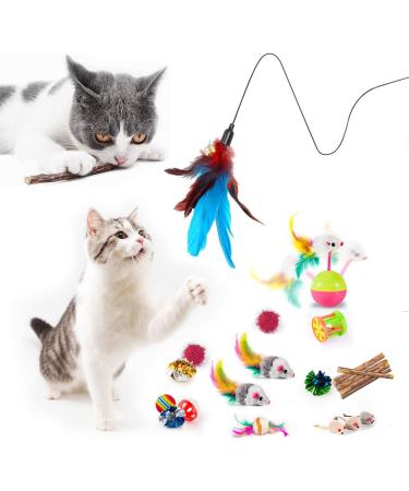 MIBOTE 28Pcs Cat Toys Set - Cat Tunnel, Catnip Fish, Feather Teaser Wand, Fluffy Mouse, Balls and Bells - Perfect Variety Pack for Cat and Kitten Entertainment - Buy Online on SooperMarket.com