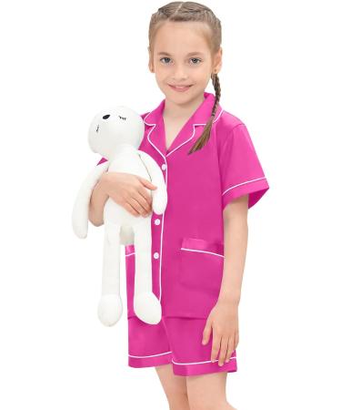 SWOMOG Kids Satin Pyjamas Set - 6-7 Years Rose Red | Short Sleeve 2 Piece Lounge Set for Girls Boys - Buy Online on SooperMarket.com