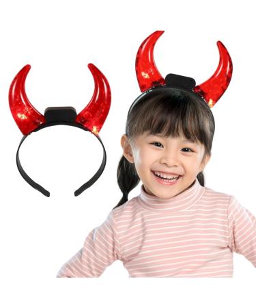 FOMIYES Halloween Headband: Devil Horns Headband: LED Devil Horns Headwear - Red Glowing Devil Horns Devil Costume for Halloween Party Cosplay One Size