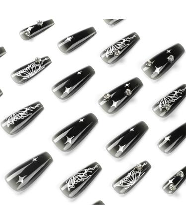 Ruarby False Nails Full Cover Nail Tips Butterfly Press On Nails French Tip False Nails Stick on Nails DIY Manicures Supplis - Buy Online on SooperMarket.com