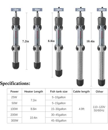 HITOP 50W Adjustable Aquarium Heater - Submersible Fish Tank Thermostat - Buy Online on SooperMarket.com