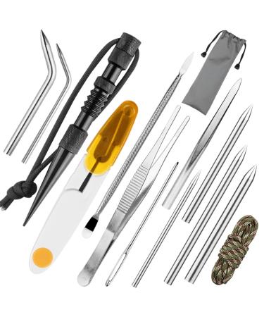 Paracord Tools 13 Pack Paracord Stitching Paracord FID Set Knotting Tool Paracord Supplies & Accessories Stainless Steel Lacing Needles Smoothing Tool Knotter with Marlin Spike (Black Sharp)