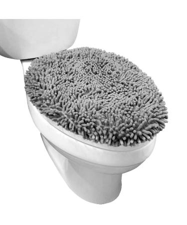 Gorilla Grip Shag Chenille Bathroom Toilet Lid Cover, Machine Wash, Ultra Soft Plush Seat Covers, Large Fabric Covers, 19.5x18.5, Fits Standard Toilet Lids, Bath Room Accessories and Decor, Gray 18.5" x 19.5" Gray