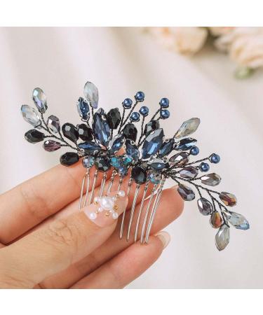 IYOU Crystal Bridal Hair Comb Black Rhinestone Wedding Side Combs Prom Bride Hair Accessories for Women