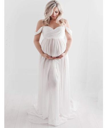 FEOYA Maxi Maternity Dress - White Chiffon Lace Gown for Pregnant Women Photography - Buy Online on SooperMarket.com