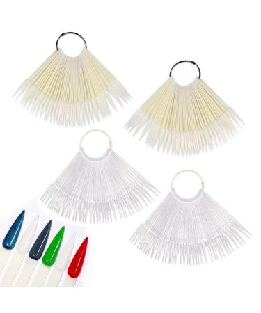 JZK 200 x Natural and clear false stiletto nail art tips colour display fan stiletto nail swatch sticks with ring for nail art practice and swatching nail polish