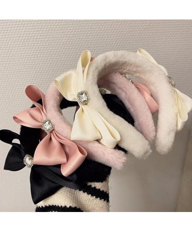 JSGHGDF Sweet Ballet Bowknot Plush Headband for Women Girls Furry Princess Hair Hoop Elegant Hair Styling Tool Pink - Buy Online on SooperMarket.com