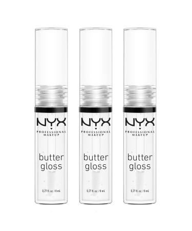 NYX PROFESSIONAL MAKEUP Butter Gloss  Non-Sticky Lip Gloss - Sugar Glass (Clear)  Pack Of 3 Pack Of 3 (Sugar Glass) 3 Count (Pack of 1)