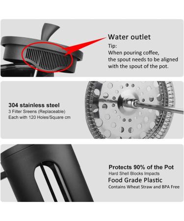 OGNI ORA 12oz French Press Coffee Maker - Borosilicate Glass, 3 Filter Screens, Dishwasher Safe - Black - Buy Online on SooperMarket.com