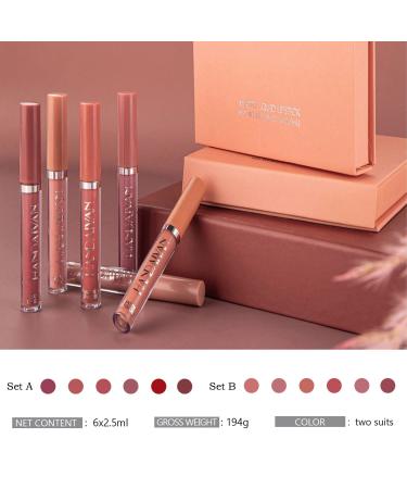 6pcs Nude Matte Liquid Lipstick Set - Waterproof Velvet Lip Gloss Makeup Kit for Women - Long-Lasting Labiales Mate 24 Horas (Set A) - Buy Online on SooperMarket.com