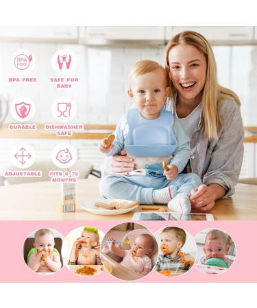 Vicloon Silicone Baby Bib 2PCS | Waterproof Baby Feeding Bibs with Fork Spoon | Adjustable & Easy to Clean | Wide Food Catcher Pocket | Unisex Toddler Bibs - Blue-Dark Green - Buy Online on SooperMarket.com