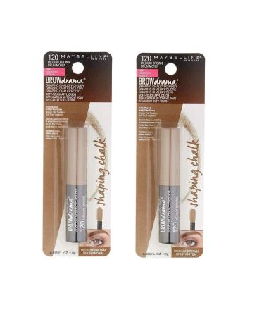Pack of 2 Maybelline New York Brow Drama Shaping Chalk Powder Medium Brown 120