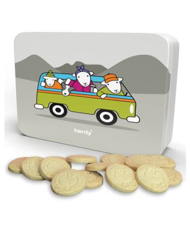 Herdy All Butter Shortbread Biscuits - 225g Collectable Tin Luxury Scottish All Butter Cookies Ideal Birthday Gift And Delicious Snack Melt-In-The-Mouth Irresistible Biscuit Selection Grey Gift Box Campervan Herdy Tin