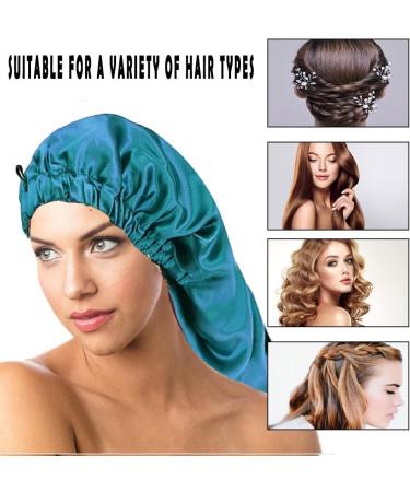 LadayPoa 2 Pcs Long Satin Sleep Cap for Women Girls - Black+Green Silky Bonnet for Long Curly Hair Protection - Buy Online on SooperMarket.com