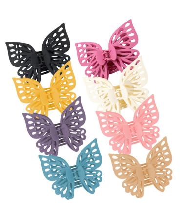KALLORY White Claw Girl Hair Clips 8pcs Hair Claw  Large Matte Hair Claw Clips Butterflies Hair Clamps for Women Girls White Claw Girl Hair Clips Assorted Color2