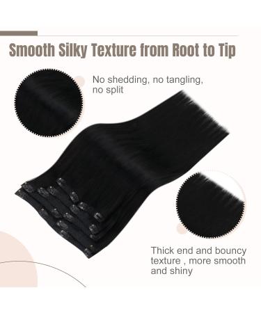 FSHINE Black Real Hair Clip Extensions 55cm - 120g Brazilian Remy Hair Double Weft 7 Pcs Smooth Finish - Buy Online on SooperMarket.com