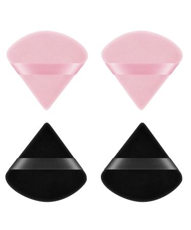 Ainiv 4 PCS Powder Puff Triangle Makeup Puff Reusable Soft Powder Sponge Washable Wet Dry Dual-Use Cosmetic Puff Face Powder Puff for Loose Powder Foundation Cream Blush Wetand or Pressed Powder #2 4PCS Black + Pink