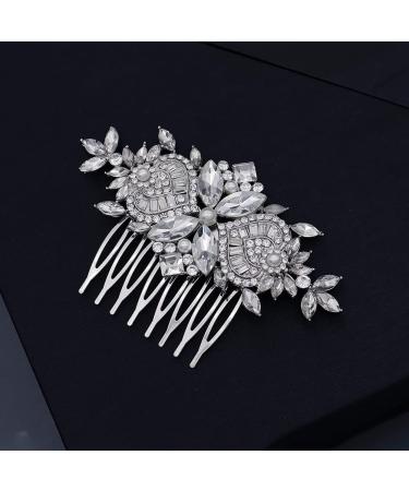 Missgrace Crystal Rhinestone Flower Hair Comb - Silver Bridal Hair Accessory for Wedding, Prom, Women and Girls - Buy Online on SooperMarket.com