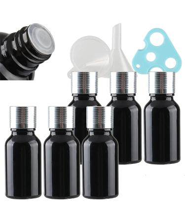 Tianzd 6 pieces empty small 15 ml gloss black glass bottles with sealed stopper silver aluminum screw cap glass bottle flasher oil fragrance perfume massage aromatherapy silver 15ml