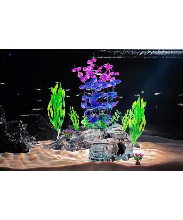 Begondis Underwater Car Aquarium Ornament Set with 8 Plastic Plants | Polyresin Marine Decor for Fish Tanks - Buy Online on SooperMarket.com