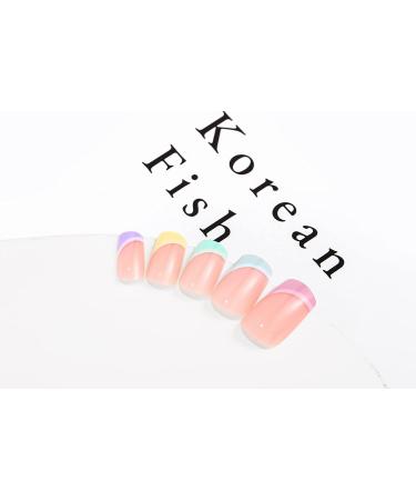 Sethexy French Short Square False Nails Collection - 24Pcs Glossy Rainbow Side French Press On Nails - Buy Online on SooperMarket.com